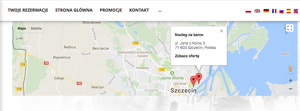Adres miejsca noclegowego wraz z mapą widoczny na Wizytówce