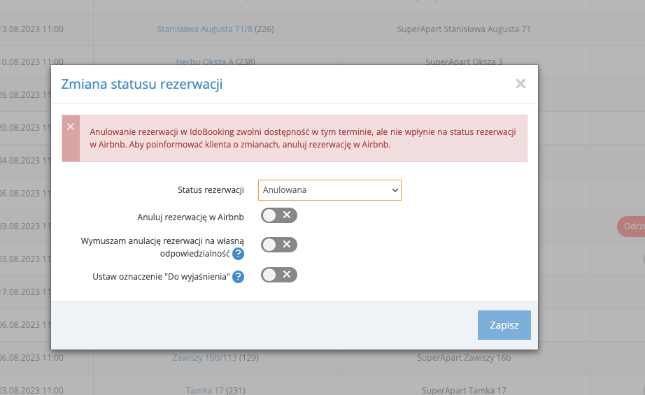Możliwość anulowania rezerwacji z Airbnb z poziomu panelu IdoBooking - Możliwość anulowania rezerwacji z Airbnb z poziomu panelu IdoBooking