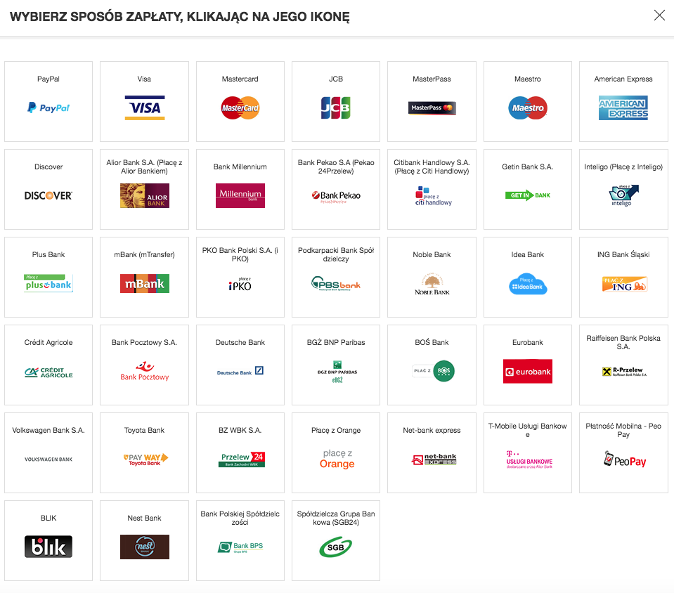Klient wybiera bank, klikając w odpowiednie logo