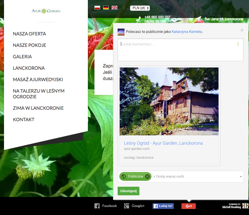 Przykład osadzenia przycisku Google +1 na stronie Wizytówki