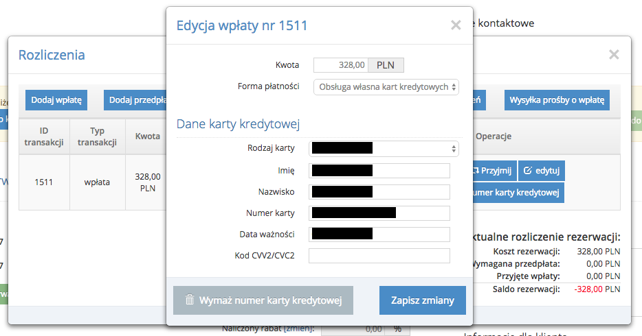 Dane karty widoczne są po wybraniu "edytuj" w sekcji rozliczeń