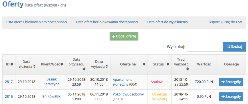 Lista wszystkich ofert