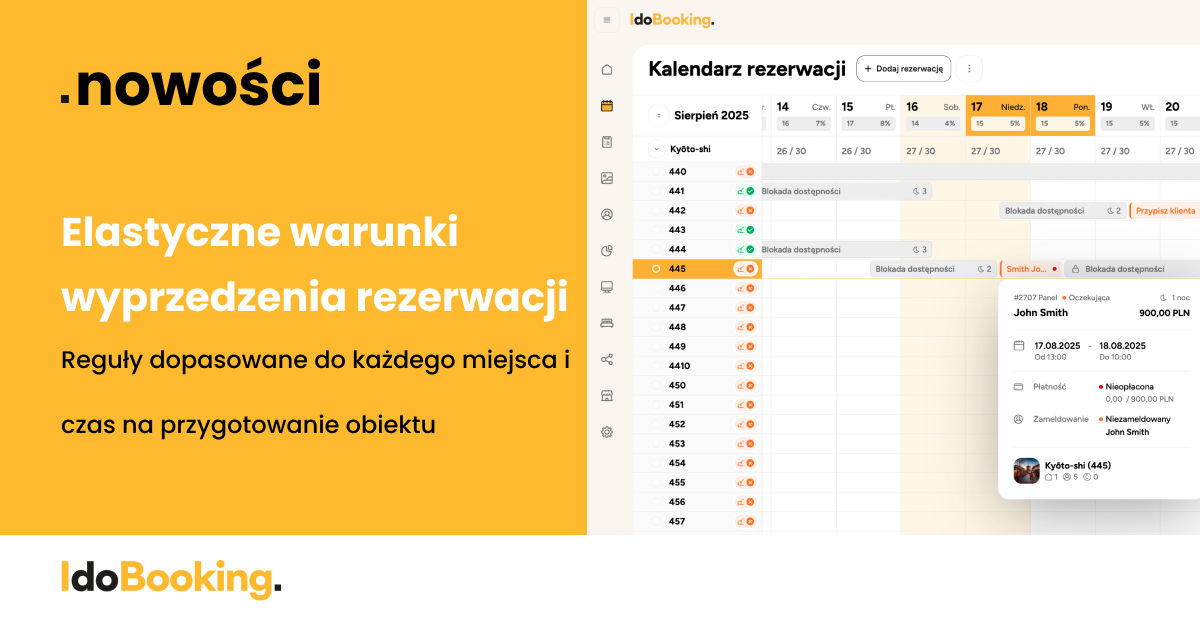 Elastyczne reguły wyprzedzenia rezerwacji w IdoBooking
