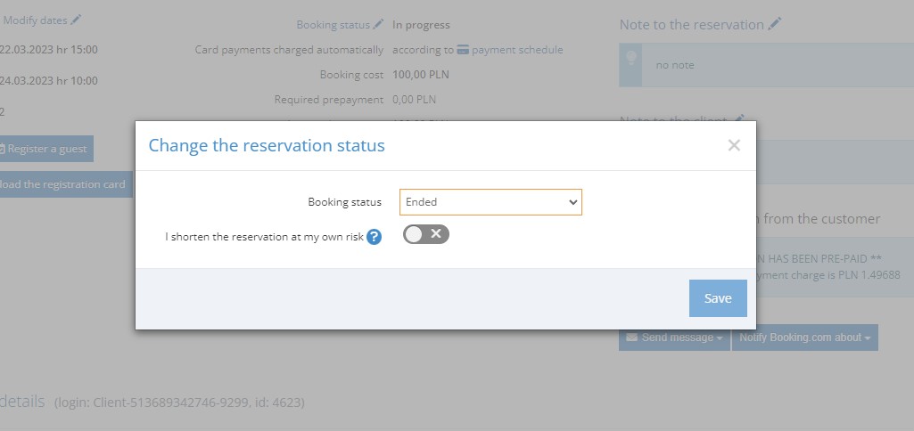 Changing reservation