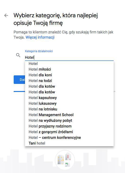 kategoria obiektu w Google Moja Firma