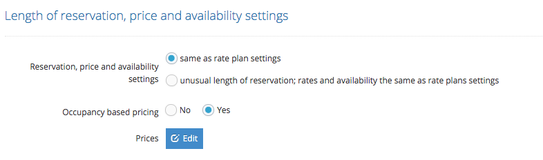 Length of reservation, price and availability settings