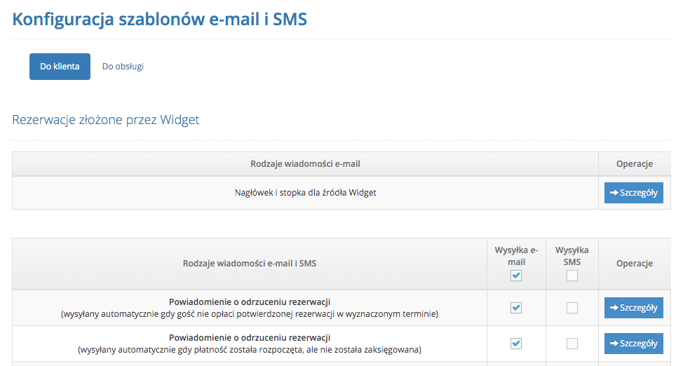 ADMINISTRACJA / Konfiguracja szablonów e-mail i SMS