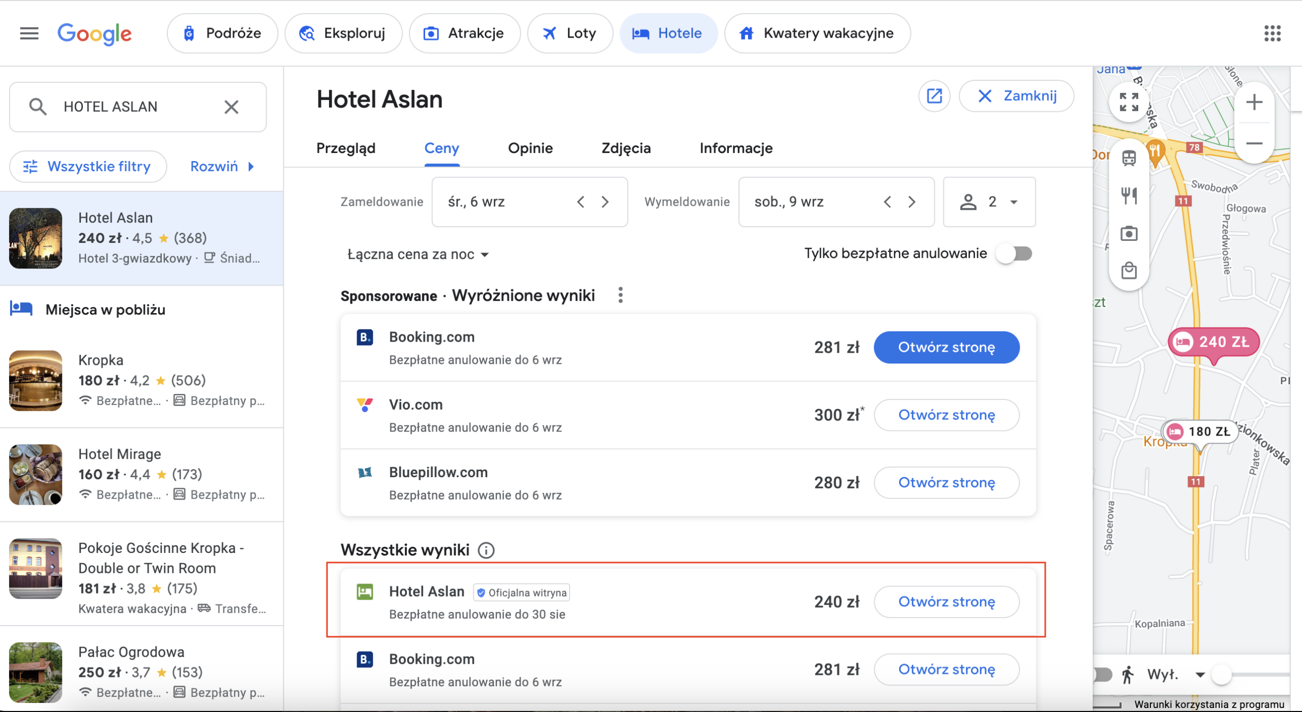 Wygląd integracji z Google