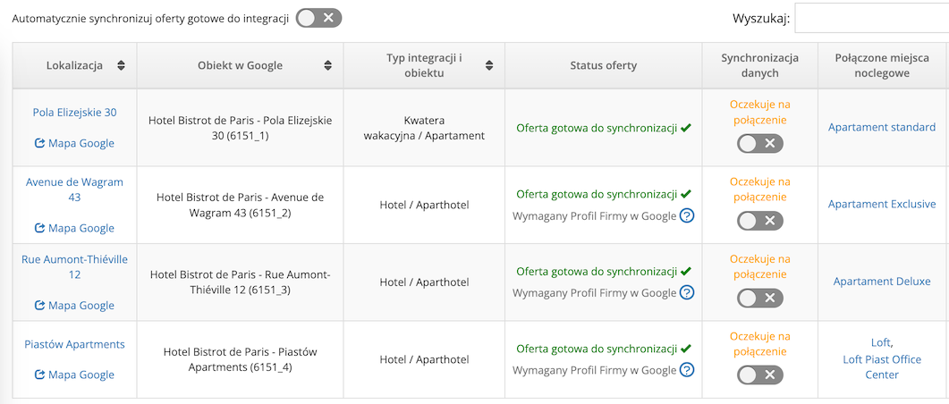 Włączenie integracji z Google