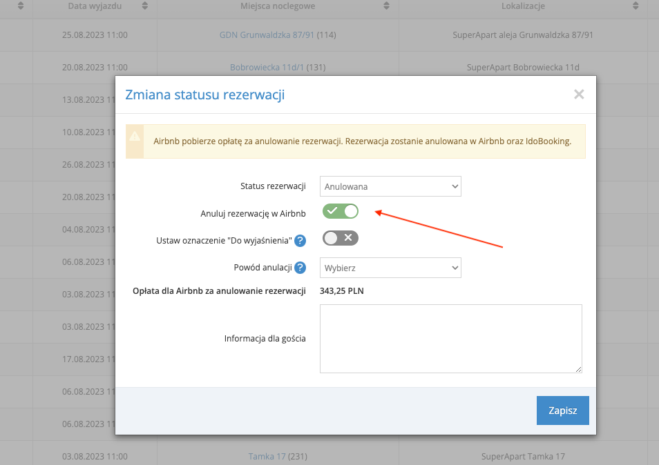 Możliwość anulowania rezerwacji z Airbnb z poziomu panelu IdoBooking