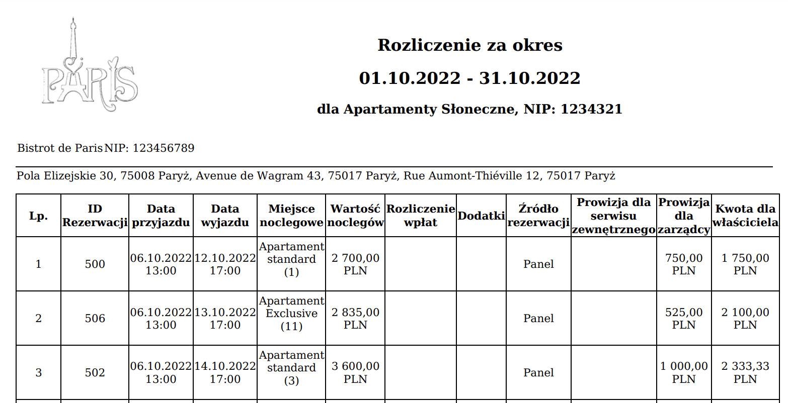 dokument rozliczeń