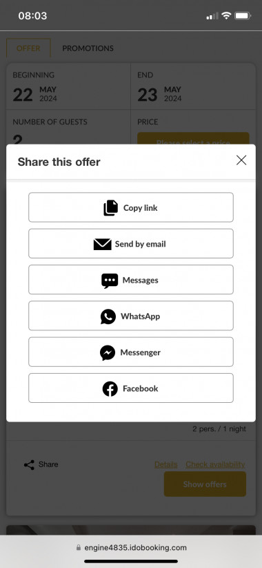 Sharing offers via Booking Engine - EN