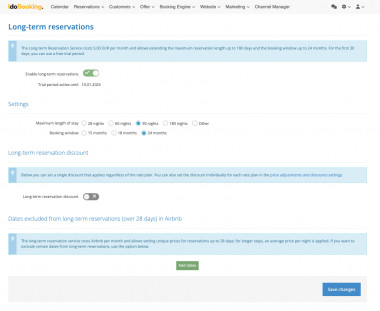 Long-term reservation settings in IdoBooking