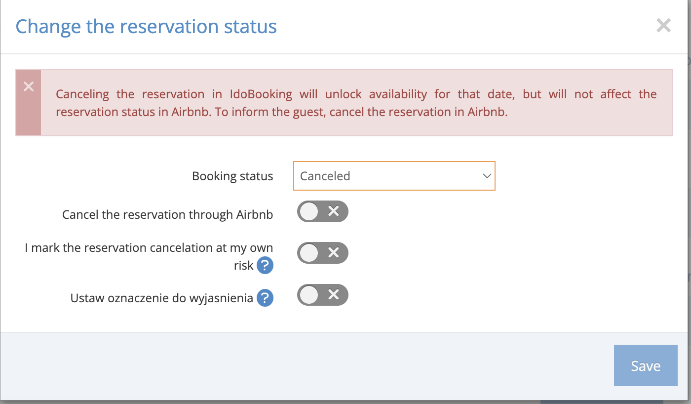 Ability to cancel Airbnb bookings from the IdoBooking panel