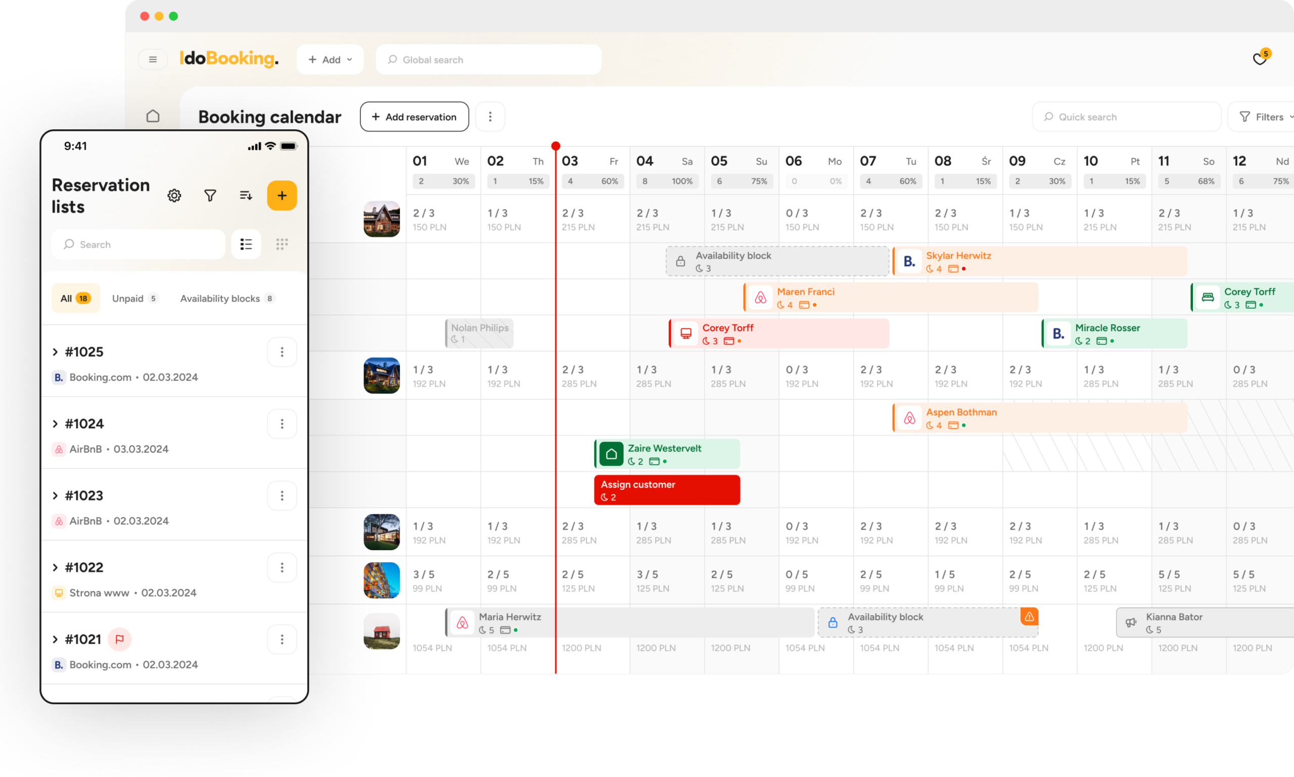 IdoBooking mobile reservations lists for VR and STRs