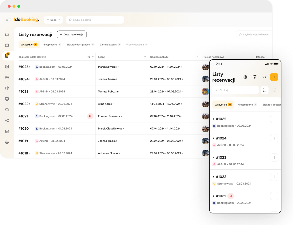 Listy rezerwacji dla właścicieli i zarządców w IdoBooking