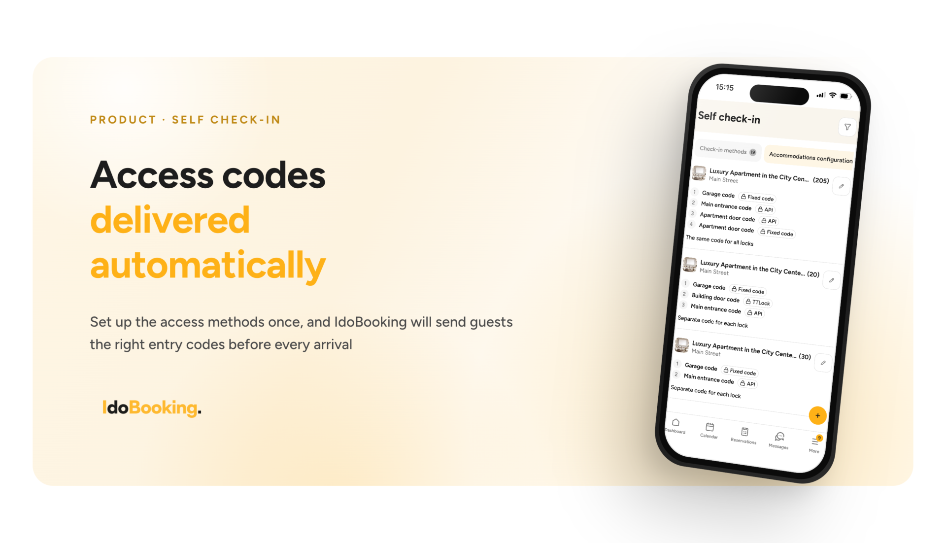 IdoBooking Self check-in codes delivered automatically