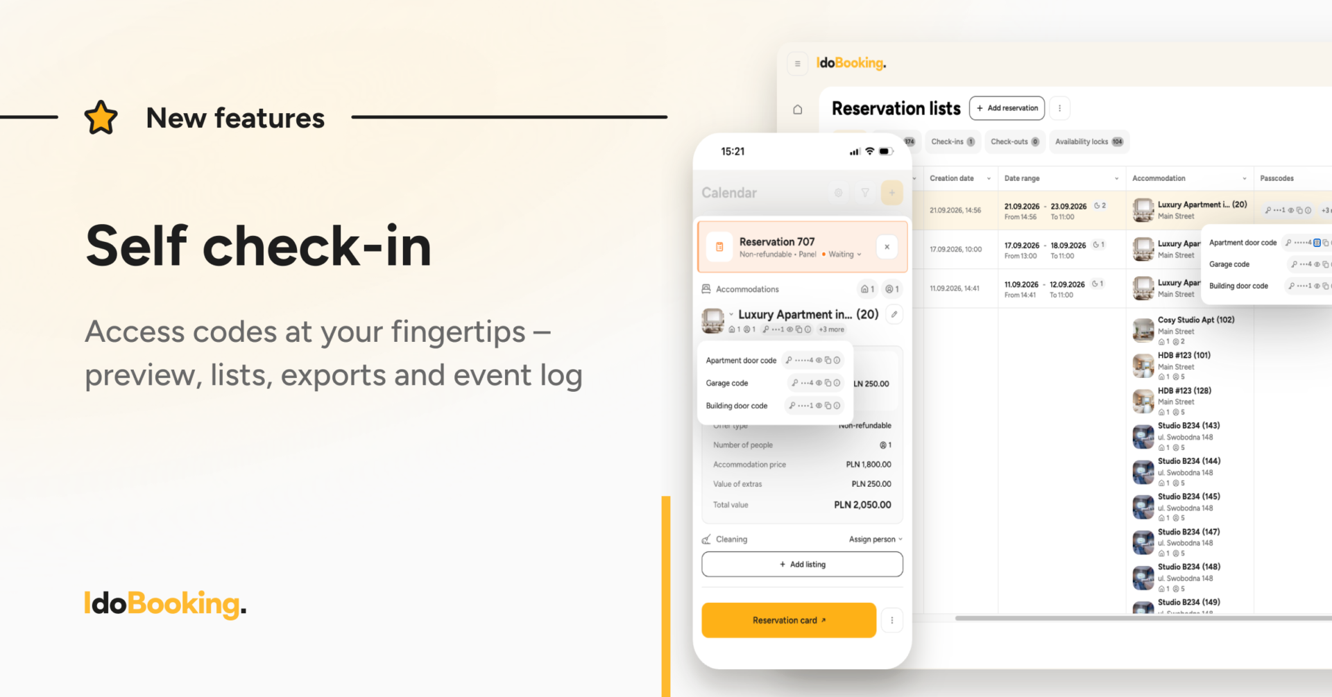 Self check-in &ndash; access code preview, operation history and data exports