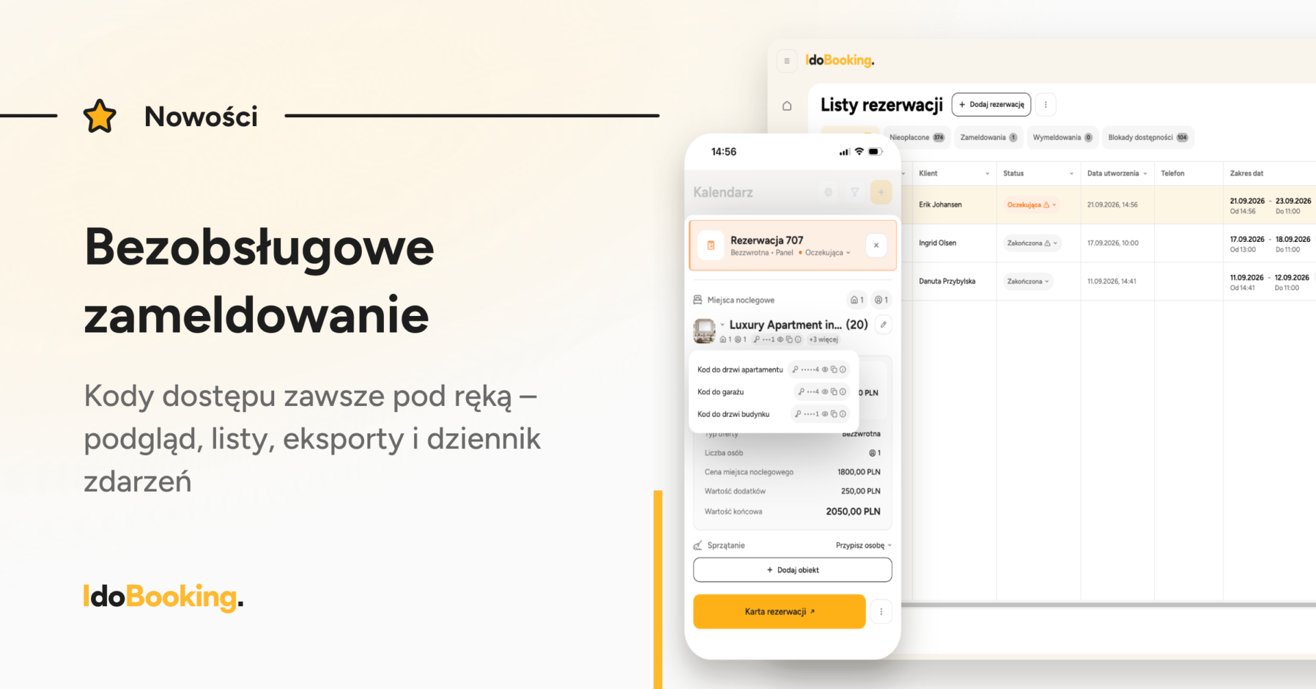 Bezobsługowe zameldowanie - nowe możliwości automatyzacji kod&oacute;w dostępu i integracji z zamkami