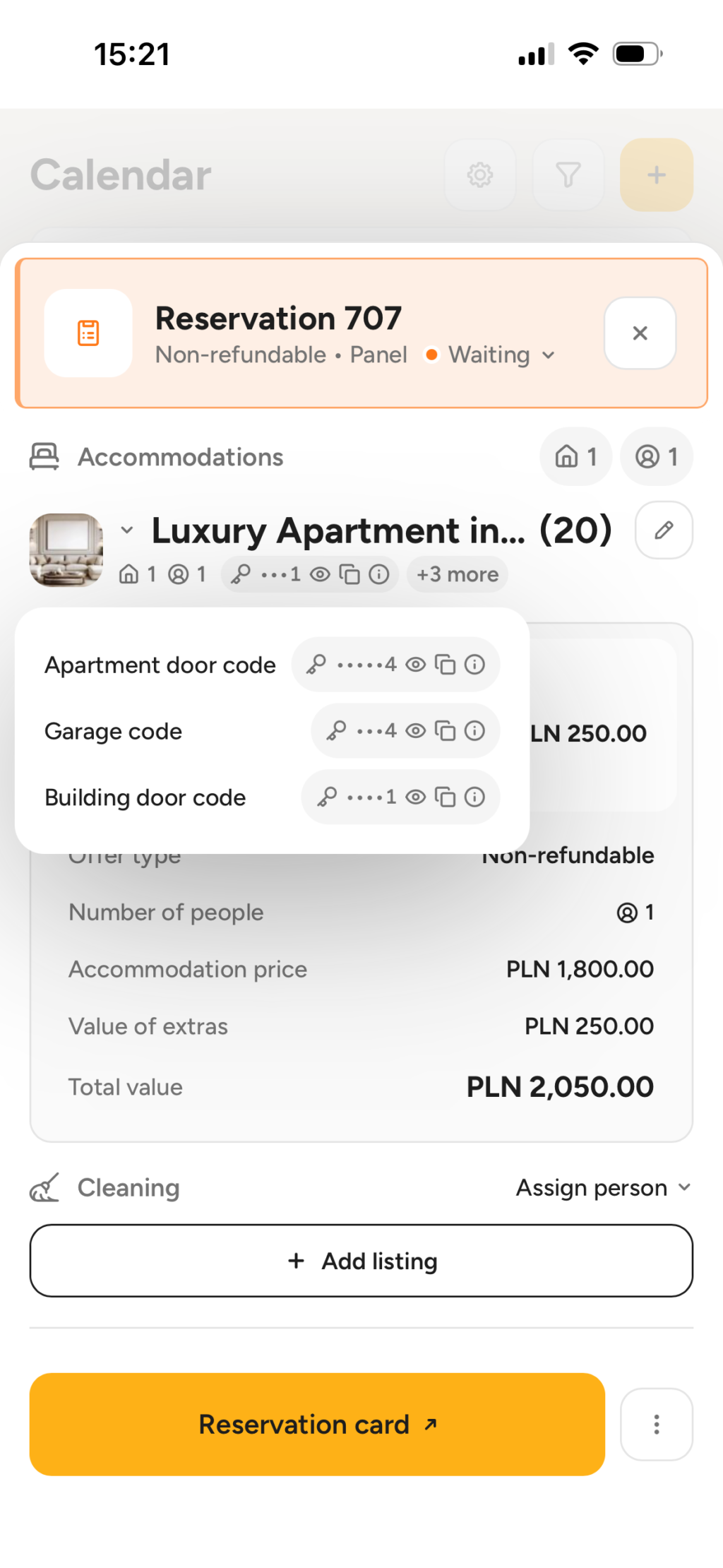 Self-check in codes preview in IdoBooking