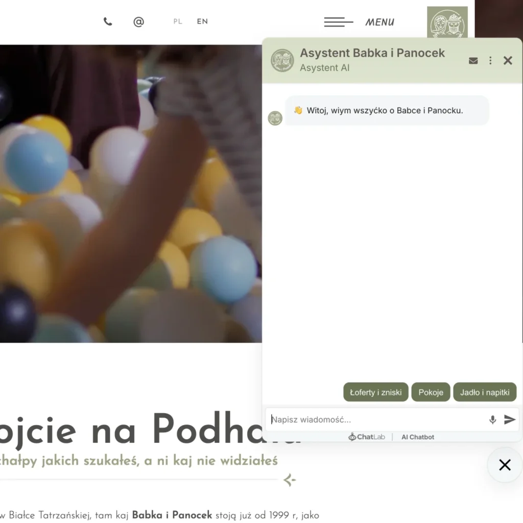 Asystent AI ChatLab na stronie obiektu Babka i Panocek