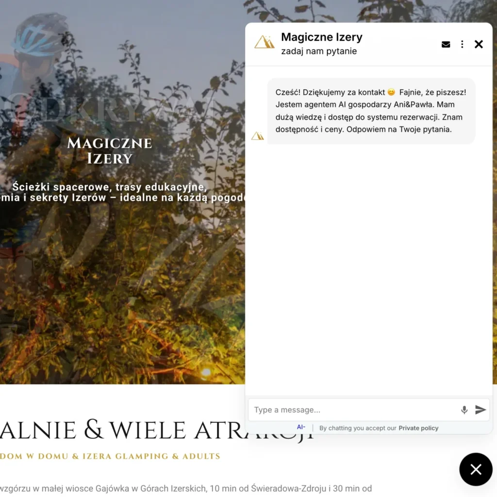 Asystent AI ChatLab na stronie obiektu Magiczne Izery